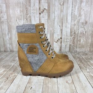Sorel Leather &‎ Felt Combat Boots Lace Up Winter Hiking Boots Size 7
